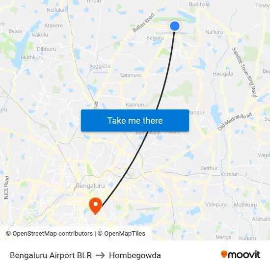Bengaluru Airport BLR to Hombegowda map
