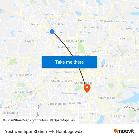 Yeshwanthpur Station to Hombegowda map