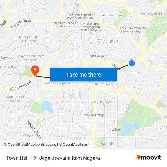 Town Hall to Jaga Jeevana Ram Nagara map