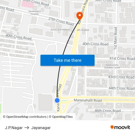 J.P.Nagar to Jayanagar map