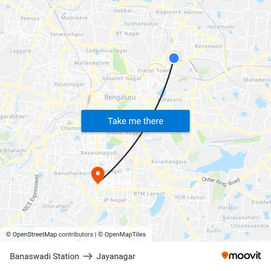 Banaswadi Station to Jayanagar map
