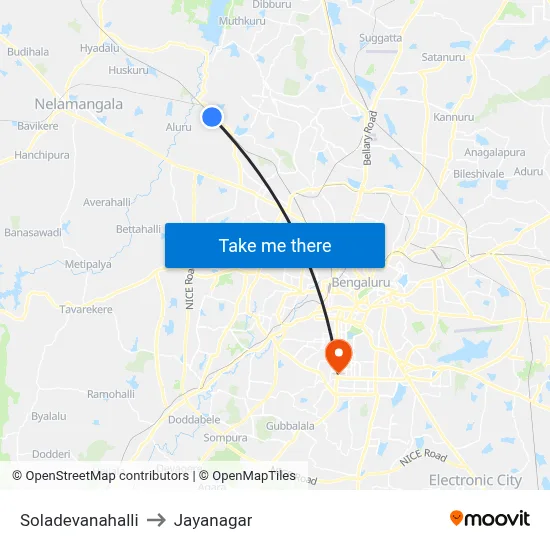 Soladevanahalli to Jayanagar map