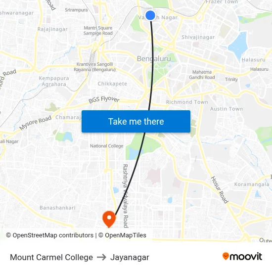 Mount Carmel College to Jayanagar map
