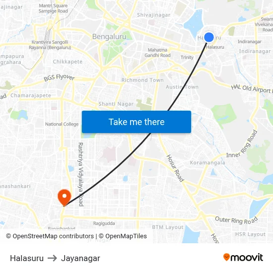 Halasuru to Jayanagar map