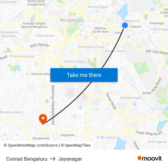 Conrad Bengaluru to Jayanagar map