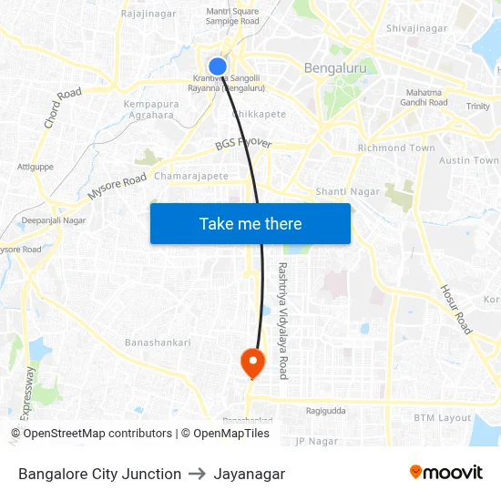 Bangalore City Junction to Jayanagar map