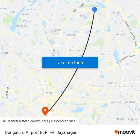 Bengaluru Airport BLR to Jayanagar map