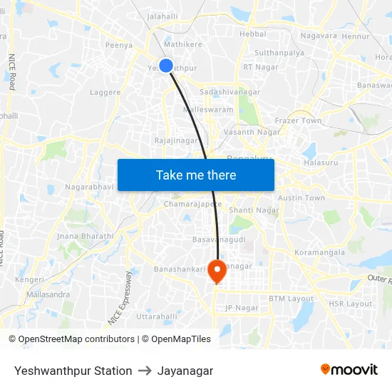 Yeshwanthpur Station to Jayanagar map