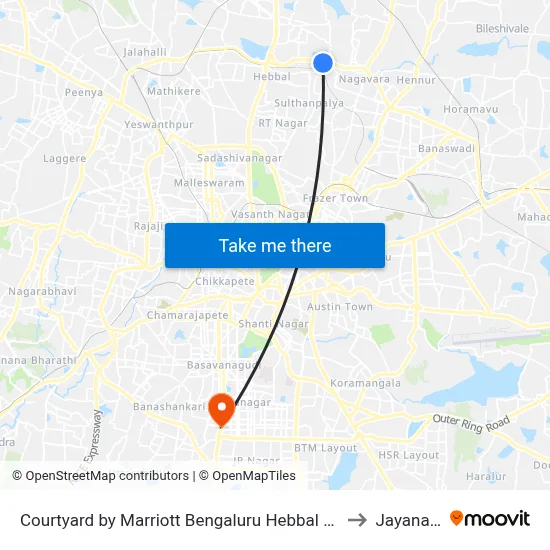 Courtyard by Marriott Bengaluru Hebbal Bangalore to Jayanagar map