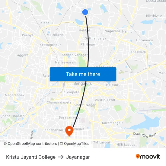 क्रिस्टु जयंती कॉलेज to जयनगर map