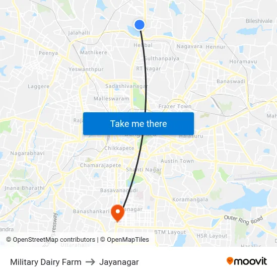 Military Dairy Farm to Jayanagar map