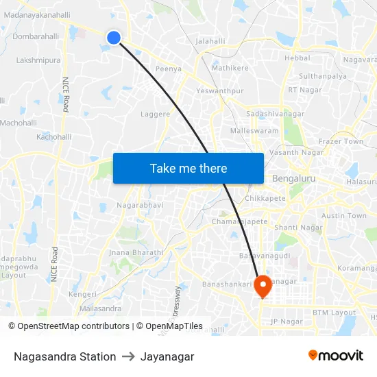 Nagasandra Station to Jayanagar map