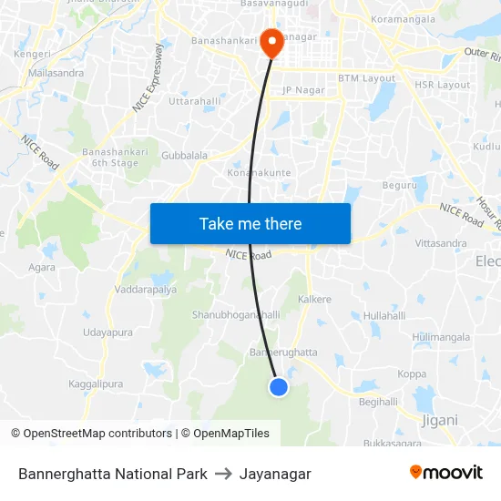 Bannerghatta National Park to Jayanagar map