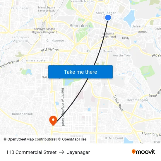 110 Commercial Street to Jayanagar map