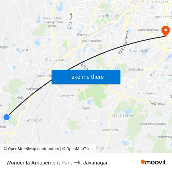 Wonder la Amusement Park to Jayanagar map