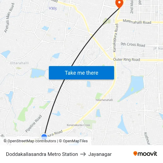 Doddakallasandra Metro Station to Jayanagar map