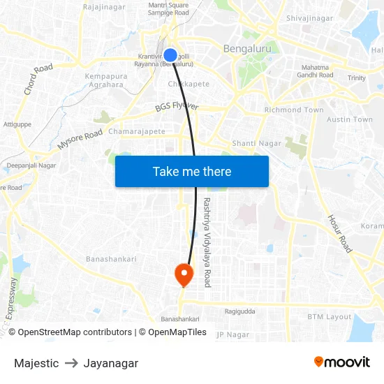 Majestic to Jayanagar map