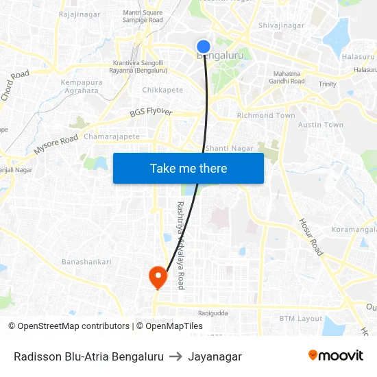 Radisson Blu-Atria Bengaluru to Jayanagar map