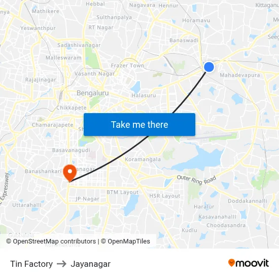 Tin Factory to Jayanagar map