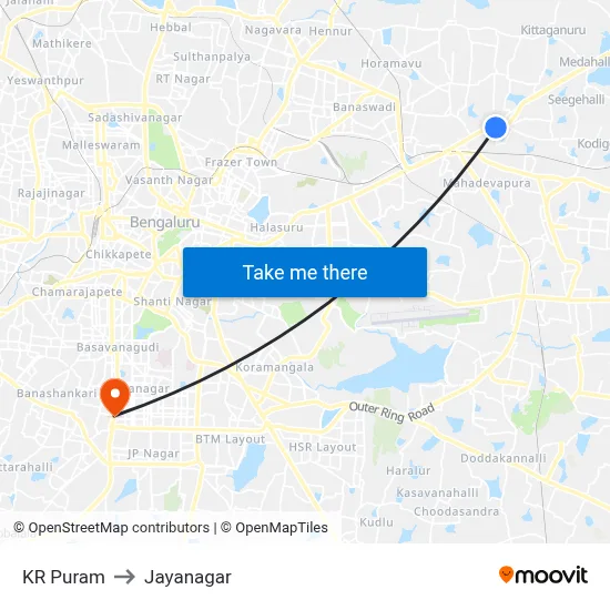 KR Puram to Jayanagar map