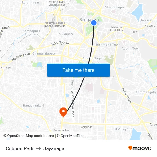 Cubbon Park to Jayanagar map