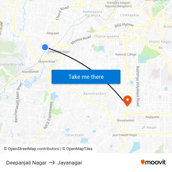 Deepanjali Nagar to Jayanagar map