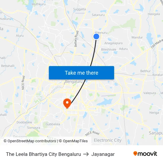 The Leela Bhartiya City Bengaluru to Jayanagar map