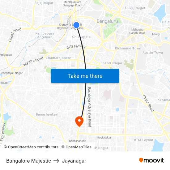 Bangalore Majestic to Jayanagar map