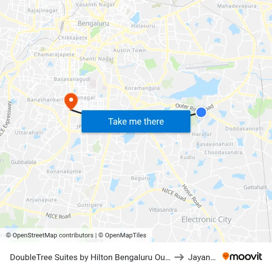 DoubleTree Suites by Hilton Bengaluru Outer Ring Road to Jayanagar map