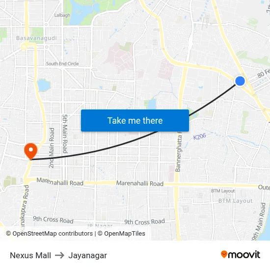 Nexus Mall to Jayanagar map