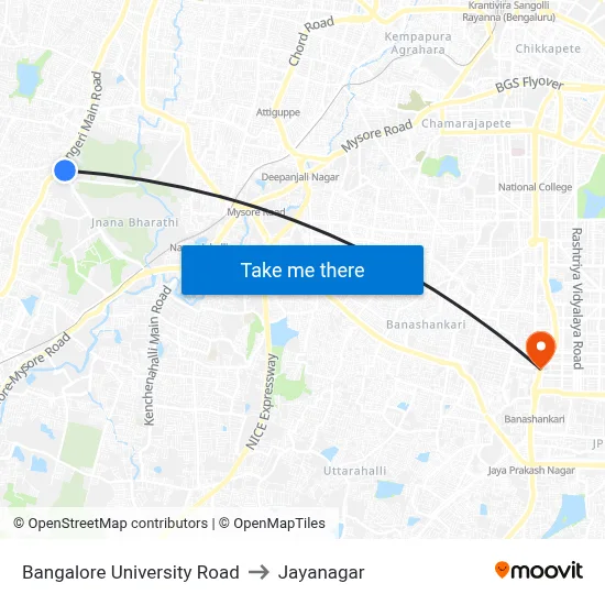 बेंगलुरु विश्वविद्यालय रोड to जयनगर map
