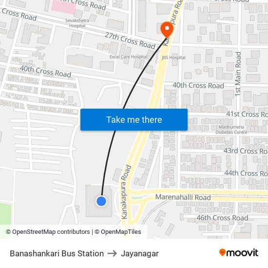 Banashankari Bus Station to Jayanagar map