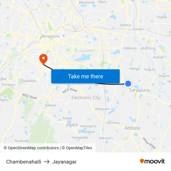 Chambenahalli to Jayanagar map