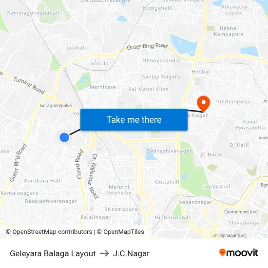 Geleyara Balaga Layout to J.C.Nagar map