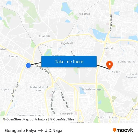 Goragunte Palya to J.C.Nagar map
