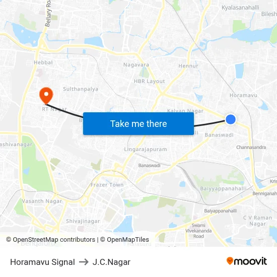 Horamavu Signal to J.C.Nagar map