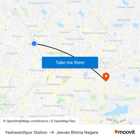 Yeshwanthpur Station to Jeevan Bhima Nagara map