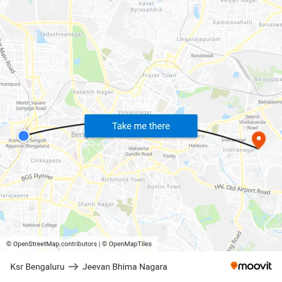 Ksr Bengaluru to Jeevan Bhima Nagara map