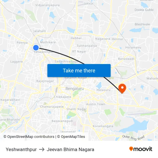 येशवंतपुर to जीवन भीम नगर map