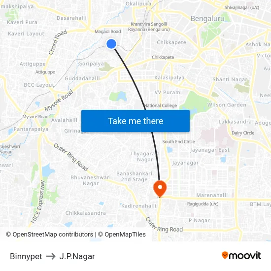 Binnypet to J.P.Nagar map