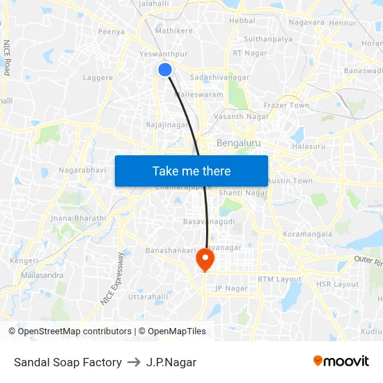 Sandal Soap Factory to J.P.Nagar map