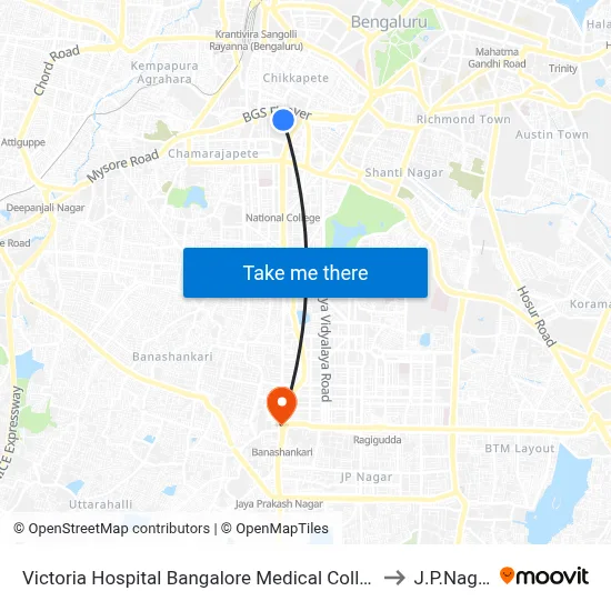 Victoria Hospital Bangalore Medical College to J.P.Nagar map