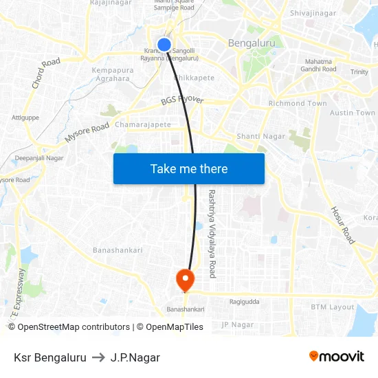 Ksr Bengaluru to J.P.Nagar map