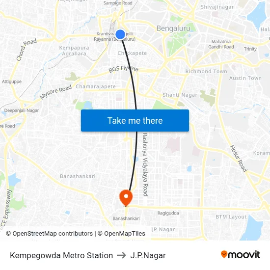 Kempegowda Metro Station to J.P.Nagar map
