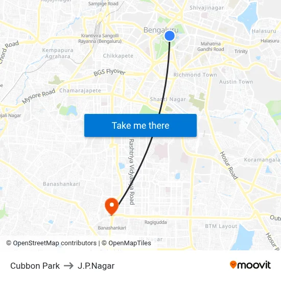 Cubbon Park to J.P.Nagar map