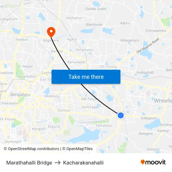 Marathahalli Bridge to Kacharakanahalli map