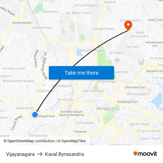 Vijayanagara to Kaval Byrasandra map