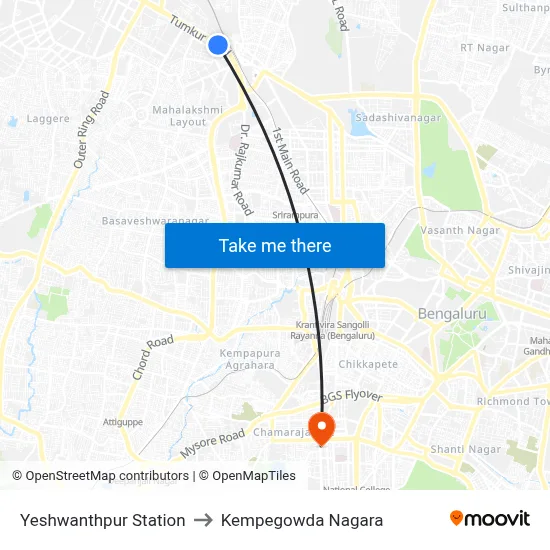 Yeshwanthpur Station to Kempegowda Nagara map