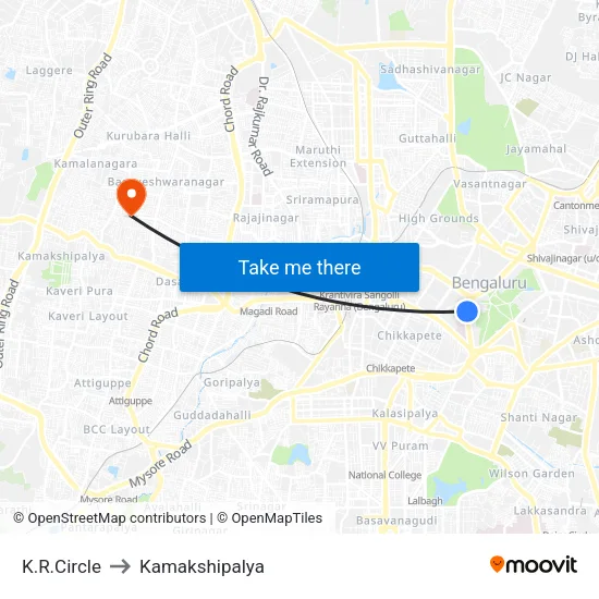 K.R.Circle to Kamakshipalya map