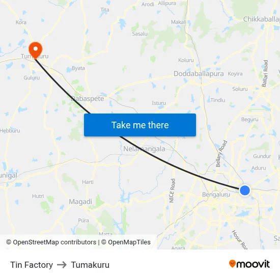 Tin Factory to Tumakuru map